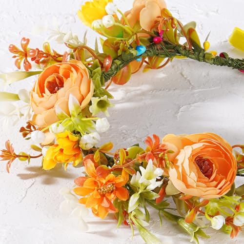 Orange Flower Crown Headband, Artificial Boho Daisy Floral Headpiece, Adjustable Fairy Woodland Flower Crown for Women Girls Renaissance Birthday Bride Wedding Party Hair Accessories - color: Daisy Orange