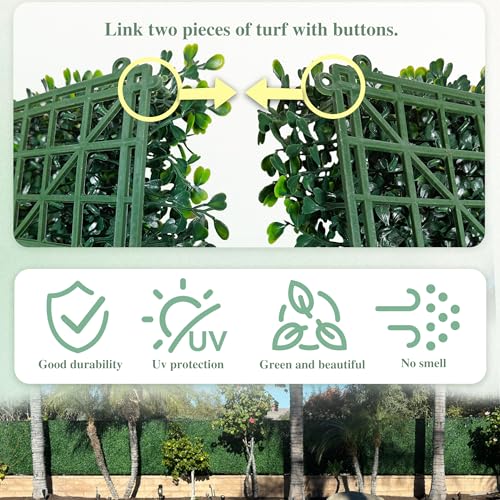 ODTORY Artificial Greenery Grass Wall Panel, 10x10 Inch 6-Pack (4.2 sqft), UV-Anti Fake Ivy Fence Privacy Screen Green Boxwood Covering for Indoor and Outdoor Home Wall Decor - size: 10"X10" 6P