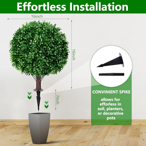 Yangrass Artificial Boxwood Topiary Ball Tree Set of 2, UV Resistant Artificial Outdoor Shrubs with Spike, Decorative Evergreen Fake Topiary Bushes Plant for Front Porch Garden - color: Boxwood