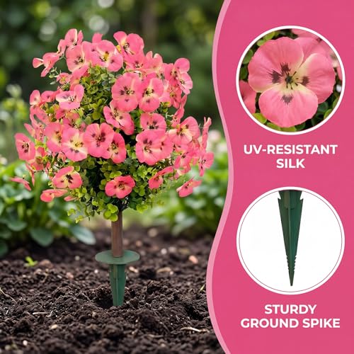 Outdoor Artificial Simulated Trees 2-Piece Set, UV-Resistant Simulated Boxwood Fake Shrubs with Ground Stakes for Outdoor Porch & Garden Decoration (Pink) - color: Pink