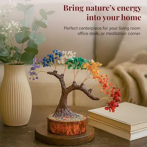 Crocon® 7 Chakra Bonsai Crystal Tree of Life Healing Crystals Home Decor Spiritual Gift, Birthday Gifts for Women, Mom, Sister Housewarming Gifts New Home Meditation Decor, Gift for Her Grandma - color: 002a Seven Chakra (Bonsai Tree)