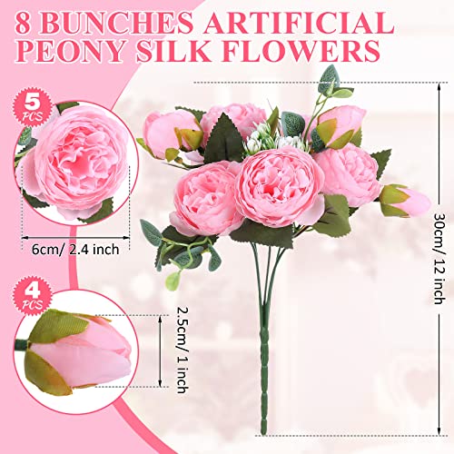 Yunsailing 8 Pack Artificial Peony Flowers Faux Silk Hydrangea Bouquet Wedding Home Table Decor Reusable Bouquet of Rose Flower for Birthday Wedding(Light Pink) - color: Light Pink, style: Peony
