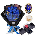 EIGHTOWN Roses Bouquet Artificial Flower - Preserved Blue Rose Flowers with Love Necklace for Her - Unique Gifts Valentine's Day, Mother's Day, Thanksgiving, Birthday, Anniversary - color: Blue Maggie