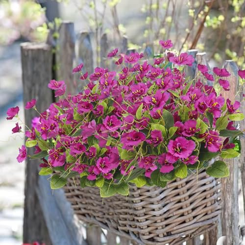 3 Pcs Artificial Flowers for Outdoors Hibiscus Spring Summer Decor Fuchsia Artificial Tropical Flowers Realistic UV Resistant Silk Hibiscus Flowers for Outside Planter Front Door Porch Patio - color: Fuchsia