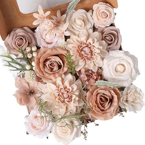Floweroyal Artificial Flowers Fake Rose Flowers Dahlia with Stems for DIY Wedding Bridal Bouquets, Baby Shower, Floral Arrangement, Table Centerpieces, Home Decorations - color: Nude Color-2