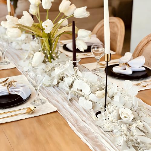 CQURE 3Pcs Eucalyptus Garland,Artificial Eucalyptus Leaves Table Greenery Garland Wreath Vines for Wedding Party Table Fireplace Bedroom Wall Room Decor - size: 17.7 Ft-White