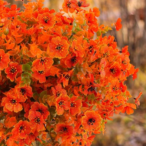 Rowfad 36 Pcs Artificial Mums Flowers Outdoor Plastic Fall Flowers Fake Mums Autumn Greenery Flower for Porch Window Box Farmhouse Thanksgiving Home Decor(36, Orange) - color: Orange