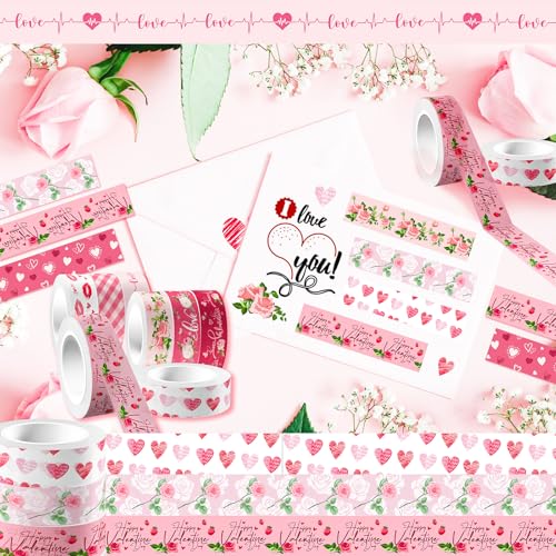 12 Rolls Pink Heart Washi Tape Set, Love Heart Cute Masking Tape Decorative Paper Tape for DIY Craft Wrapping Scrapbook Envelope Birthday Wedding Tea Party Decor,16.4FT - color: I