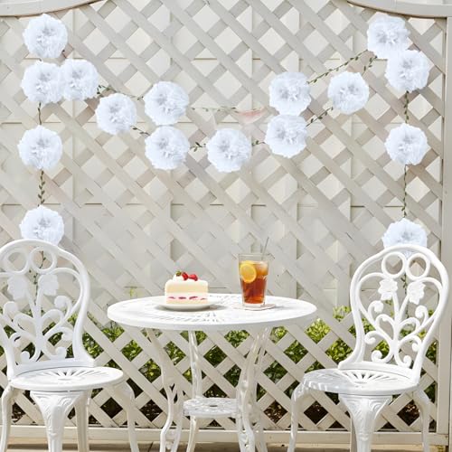 White Flower Garland for Backdrop - 2 Pcs Artificial Paper Floral Garlands for Wedding Home Decor, 8.2 Ft Hanging Fake Flower Vines for Room Wall Table Garden Decoration Aesthetic - color: White