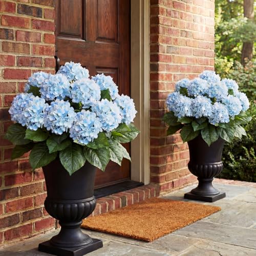 Hotop Hydrangea Artificial Flower Bush for Outdoor 19.6inch Large Silk Hydrangea 5 Heads Realistic UV Resistant Fake Flower for Porch Bouquet Window Box Wedding Indoor(2 Pcs,Blue) - color: Blue