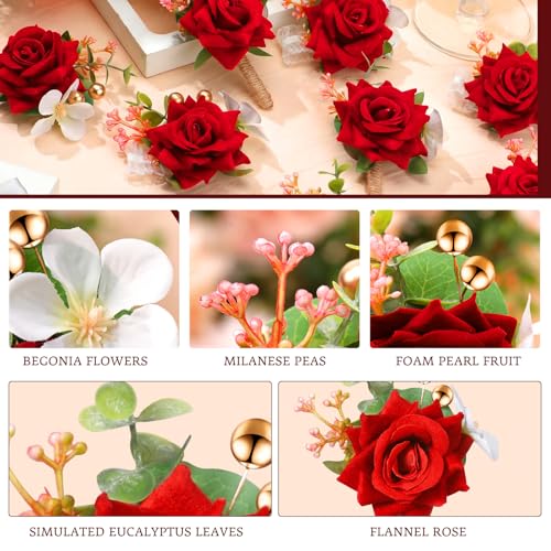 Sherr 12 Pcs Boutonniere for Men Wedding Flower Boutonniere Rose Corsage Set with Pin for Groom Groomsmen Prom Western Wedding Anniversary Dinner Fall Party Decor (Red) - color: Red