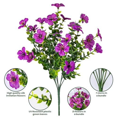 Lnoicy 20 Bundles Artificial Fake Flowers for Outdoor Faux Eucalyptus Flowers for Home Decoration,Fake Plants UV Resistant for Porch/Garden（Fuchsia） - color: Fuchsia