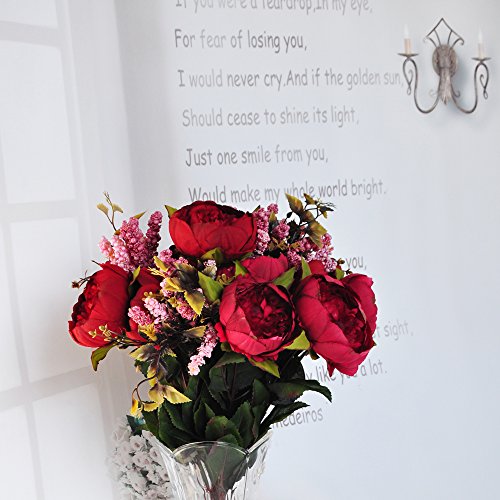 2pcs Artificial Peony Bouquets,19 Inch Silk Peony Bunch with 7 Faux Flowers,Classical Style Artificial Flowers with Leaves and Ornaments for Wedding,Home Décor Centerpieces(Red) - color: Red, size: Pack of 2