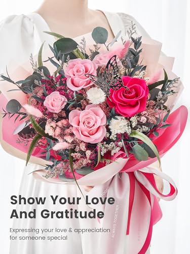 Polylove Flowers for Delivery Prime Forever Flowers Bouquet Preserved Roses Bouquet Flower Gift for Women Wife Mother Day Graduation Birthday (Hot Pink, Medium) - color: Hot Pink, size: Medium