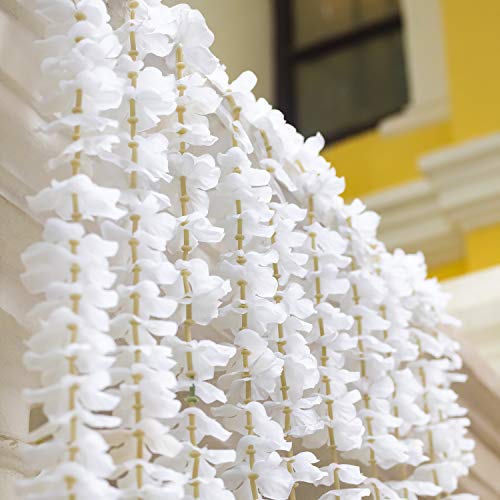 GPARK 10 Pack 6.5 Feet / 78 inch Wisteria Artificial Fake Hanging Flowers Silk Vine Ratta Plants Leaf Garland for Home Wedding Party Garden Outdoor Greenery Wall Decoration White