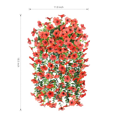 INSPRING Fall Fake Mums Artificial Flowers Hanging Decoration for Outdoors, 2Pcs Orange Daisy with Autumn Eucalyptus Leaves, Realistic Plants Decor, Silk Flower for Porch Patio Balcony Planter Yard - color: Orange