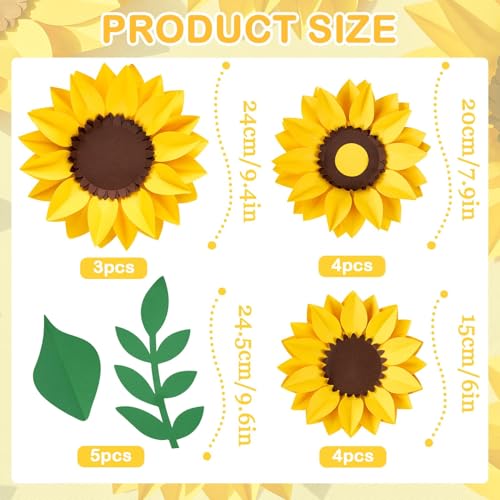 SUNBEAUTY Sunflower Paper Flower Decorations for Wall Giant Artificial Sunflowers Classroom Decor Spring Summer Bulletin Board Decoration Large 3D Paper Flowers Wall Decor for Wedding Baby Shower - color: Sunflower Paper Flowers