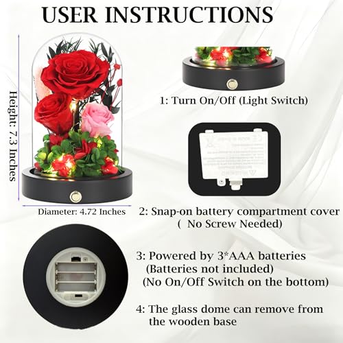 Red Roses Gifts for Women,Preserved Roses in Glass Dome, Forever Flowers for Delivery, Eternal Flower Mothers Day Anniversary Birthday Valentines Day Gifts for Wife Her Mom - color: New Red