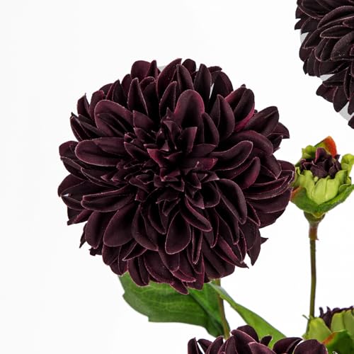 Hollyone Dark Red Dahlia Artificial Flowers 5Pcs Fake Dahlia Flowers for Decoration Silk Flower with Long Stem 17.7" Floral Arrangements Bouquets Indoors Outdoors Faux Dahlias Centerpieces Home Decor - color: Dark Red