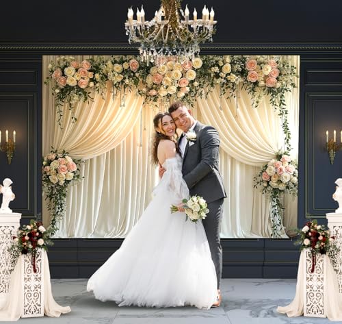IndoTribe White Floral Wedding Decorations Backdrop 6x4ft – Flower Wall Backdrop for Photoshoot, Wedding, Anniversary Banners, Birthday, Baby Showers – Floral Printed Cloth Fabric