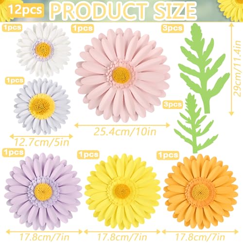 SUNBEAUTY Daisy Party Decorations, Paper Flowers, Flower Wall, Purple Yellow Flowers Wall Hanging, 1st Birthday Bridal Baby Shower Wedding Classroom Tea Party Daisy Décor 10" 7" 5" Pack of 12 - color: Purple Pink Flowers