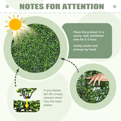 TTTM Artificial Grass Wall Backdrop Panels: 10"x 10" (24P) UV-Anti Greenery Faux Boxwood Hedge Screen for Indoor Outdoor Fake Plants Decor, Privacy Fence, Patio, Balcony, Party Decor - size: 10"X10"-24P