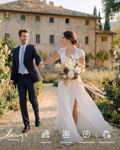 Ling's moment Boho Wedding Bouquets for Bride, Earth Brown & Tawny Beige Bridal Bouquets for Bride, 13 Inch Free Form Artificial Wedding Flower Bouquet for Rustic Wedding Ceremony Anniversary - color: Brn- Earth Brown & Tawny Beige, size: Small 13 Inch
