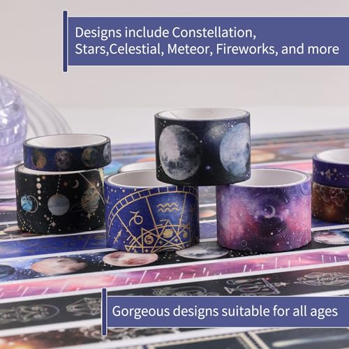32 Rolls Washi Tape Set, Gold Foil Galaxy Decorative Masking Tape Constellation, Stars, Celestial, Adhesive Tape for Bullet Journal, Diy Craft, Scrapbooking Supplies, Gift Wrapping, Party Decoration - style: Cosmic Galaxy