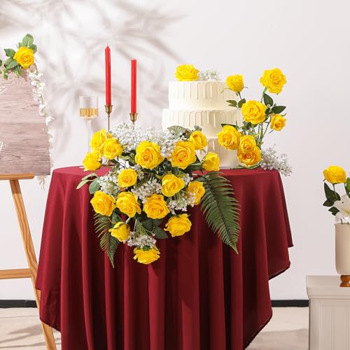50PCS Artificial Silk Roses in Bulk & Bouquet Long Stem – Realistic Fake Roses for Wedding Centerpieces, Home Decor, Floral Arrangements, Party Decoration (Yellow) - color: Yellow, size: 50 Pcs