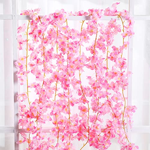 Nuenen 16 Pack 94.4ft Artificial Cherry Blossom Vines Cherry Blossom Flower Garland Hanging Silk Cute Room Decor for Japanese Kawaii Bedroom Party Wedding Spring Home Decorations (Pink) - color: Pink