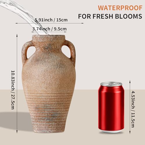 Ceramic Rustic Flower Vase, 10.83 Inch Pottery Modern Vase for Shelf, Tabletop, Vintage Farmhouse Home Decor for Coffee Table, Living Room, Mantle, Fireplace, Entryway - color: Rust 10.83 Inch