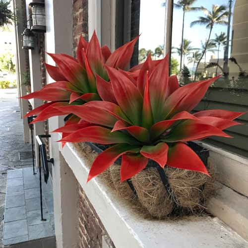 Ttranewsoo Artificial Agave Plants,Large UV Resistant Fake Agave Planters for Indoor and Outdoor Decorating Tropical Plant Succulents Greenery Indoor Decor (2Pack,18" Red) - color: Wine Red