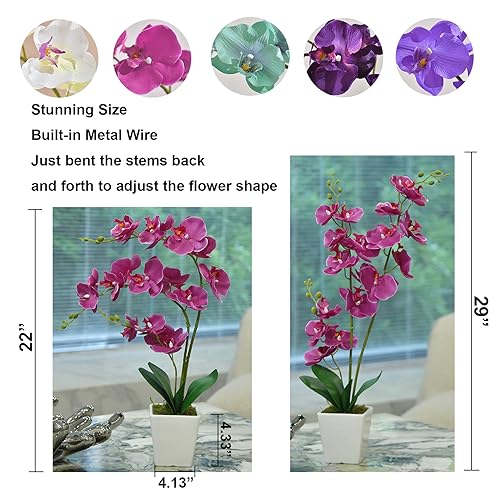 Faux Orchid in Vase Artificial Orchid in Ceramic Vase Tall Silk Orchids with Stems Real Look Potted Phalaenopsis Flowers Arrangement Centerpiece Table Decorations for Home Decor Indoor, Fuchsia - color: Y-fuchsia