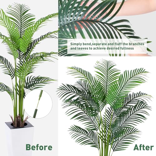 Artificial Palm Tree with White Tall Planter, 5ft Tall Potted Artificial Silk Palm Tree Plant, Fake Tropical Plant, Home Office Floor Room Decor Plants Indoor Outdoor, Housewarming Gift - size: 5ft