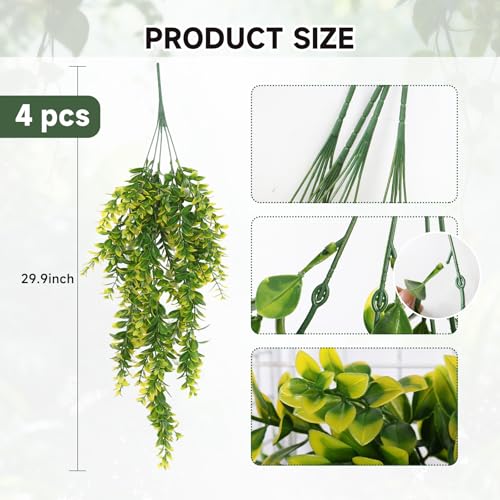 RECUTMS Artificial Hanging Leaves Plants 4Pcs Indoor Fake Vines Ivy Leaves Plastic Greenery Resistant Plastic for Wall Wedding Party Porch Garden Decoration(Yellow) - color: Style2-yellow