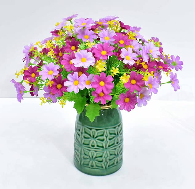 Artificial Daisy Flowers 6 Bundles, UV Resistant Fake Silk Flowers, No Fade Greenery Shrubs Plants for Garden Farmhouse Porch Wedding Indoor Outdoor Home Decor (Purple) - color: Purple