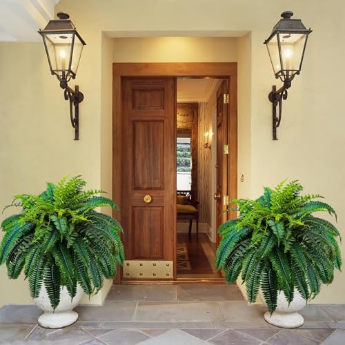 2 Pack Artificial Boston Ferns Outdoor, 48 Inch Large Fake Fern Plants with 88 Leaves, Faux Fern for Porch Planters, Patio, Front Door, Indoor Outdoor Decor - size: 48"-88 Leaves