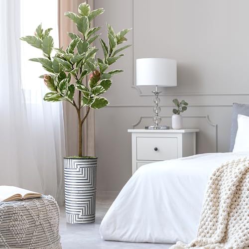 Artificial Tree in Modern Geometric Pattern Planter, Fake Rubber Silk TRE for Indoor and Outdoor Home Decoration - 70" Overall Tall (Plant Pot Plus Tree) - style: Rubber