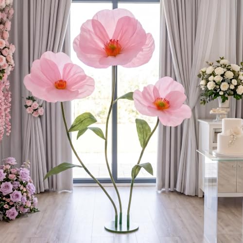 6ft Pink Giant Flowers for Decoration with Stand, Large Artificial Poppy, Big Paper Flower Decor for Garden Wedding Party Photography Props Hotel Office Art Gallery Shop Window Display - color: Pink