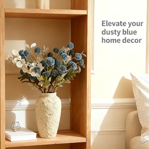 Artificial Petunia Arrangement,Weather Resistant Polyester, 12bunches Artificial Flowers Mixed Blooms, Indoor Outdoor Hanging Basket for Home Patio Garden (Haze Blue+White Eucalyptus) - color: Haze Blue+white Eucalyptus