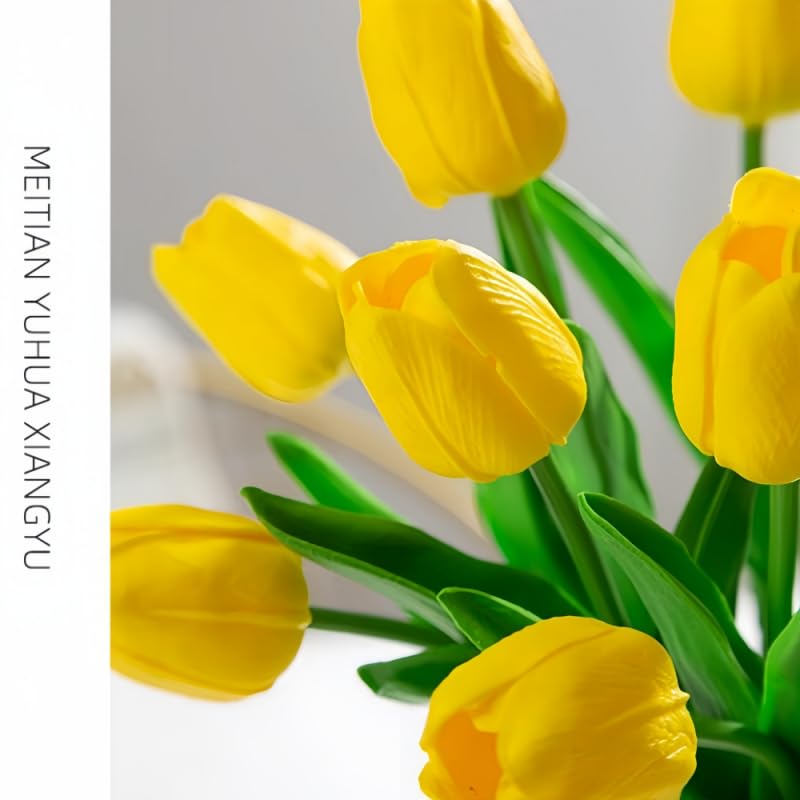 Artificial Flowers Tulips Fake Flowers Real Touch Latex Tulips Faux Flowers Bouquet for Wedding Party Arrangements Home Decor and Baby Shower Centerpieces (10, Yellow) - color: Yellow