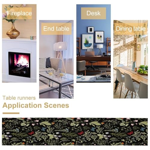 Flower Table Runner for Linen Table Decor, Black Style Garden Botanical Floral Printed for Dining Room, Kitchen, Farmhouse, Wedding Party, Holiday Decorate 13" x 36" - color: Floral_14, size: 13"W x 36"L (Pack of 1)