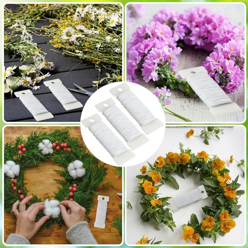 CCINEE 22 Guage White Floral Wire,3 Rolls 115 Yard White Florist Paddle Wires for Flower Arrangment, Christmas Wreath Making Garland Decoration Supply - color: White