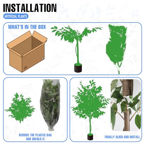 E&K 5FT Artificial Ficus Tree with Plastic Nursery Pot, Silk Faux Ficus Tree Artificial Plant for Home Office Garden Indoor Outdoor Decor (1 Pack) - color: Ficus Tree, size: 5ft