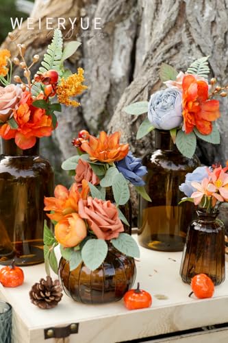 Artificial Flower Box Set Silk Fake Flowers DIY Center Cake Decoration Wedding Bouquet Corsage Home Decor Outdoor Decor Gift (Passionate Burnt Orange) - color: Passionate Burnt Orange