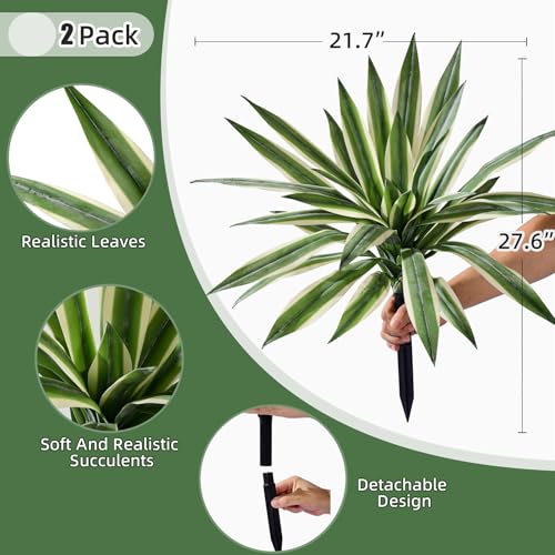 Artificial Agave Plant Fake Agave Planters for Indoor Outdoor Faux Agave Plants Real Touch Realistic Greenery for Home Living Room Office Bathroom Garden Front Porch Patio Decor (19inch-2 Pcs White) - size: 19inch-2 Pcs White