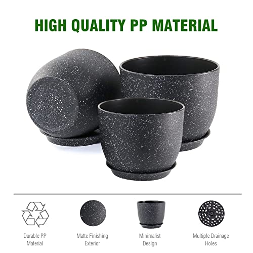 WSMKSZ Large Flower Pots 12/10/9 inch, Set of 3 Modern Decorative Plastic Planters with Drainage Holes and Saucers for Garden House Plants, Plant Pots for Indoor Outdoor Plants, Speckled White - color: Speckled Black, size: 12"+10"+9"