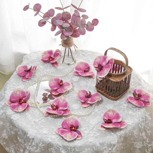 20PCS Real Touch Orchid Artificial Flowers Heads, 4.3'' Fuchsia Faux Butterfly Orchid Latex Phalaenopsis for Wedding DIY Crafts Hair Accessories Party Centerpieces Home Decor(Fuchsia) - color: Fuchsia