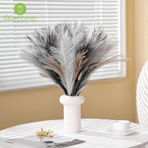 Alecono 30Pcs Pampas Grass Decor, 17" Black Pampas Grass Decor Flower Arrangement and Vase Filler for Boho Home Wedding Party Decoration(Black, White, Grey) - color: Black White and Grey, size: 30pcs