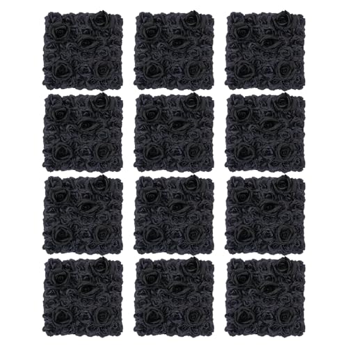 12PCS Black Rose Flower Wall Panels, 3D Artificial Silk Floral Background Decor for Wedding Party Indoor Outdoor Home Decoration (15x15in) - color: 12pcs Black Roses